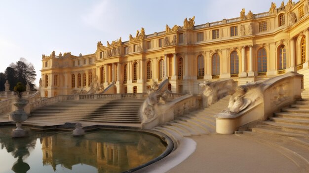 un grand bâtiment avec une fontaine devant lui