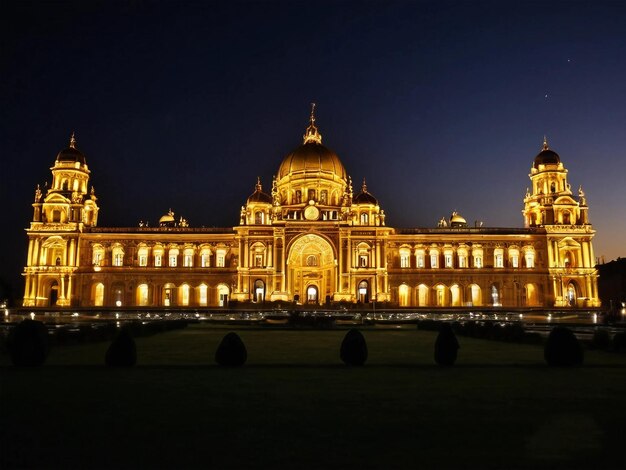 un grand bâtiment avec un gros bâtiment avec un signe qui dit le nom du palais