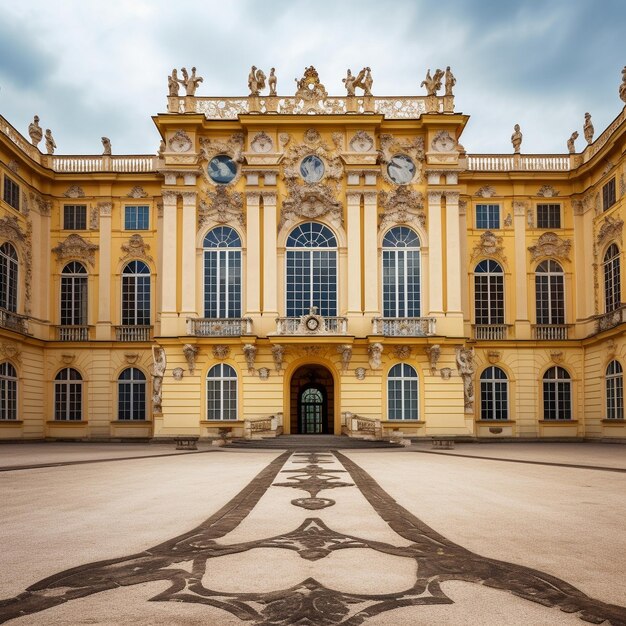 Photo un grand bâtiment jaune avec une horloge sur la façade