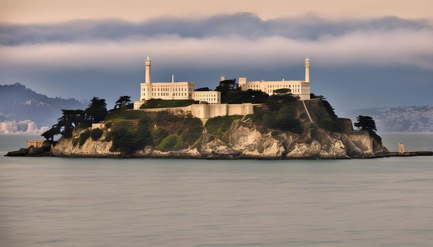 Photo un grand bâtiment se trouve sur une falaise surplombant l'océan