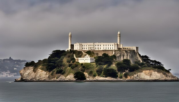 un grand bâtiment se trouve sur une falaise surplombant l'océan