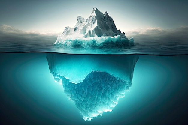 Grand bel iceberg flottant dérivant dans l'océan par temps nuageux