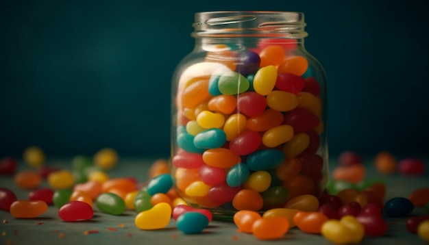 Un grand bol de bonbons colorés générés par l'IA