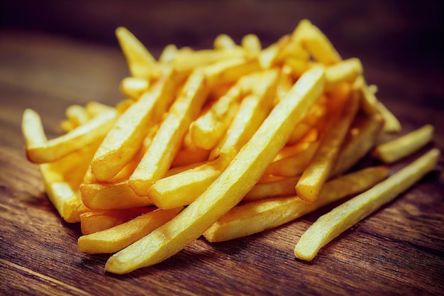 Grand bouquet appétissant de frites snack sur table en bois