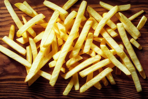 Grand bouquet appétissant de frites snack sur table en bois