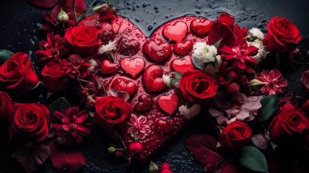 Un grand bouquet de fleurs et de roses le jour de la Saint-Valentin