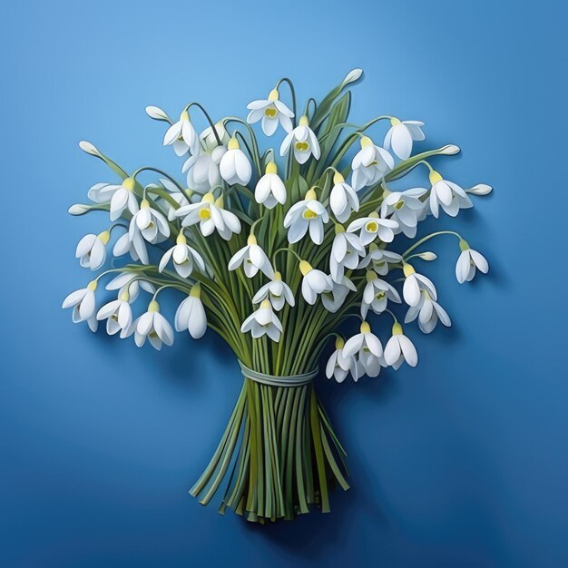 Un grand bouquet de gouttelettes de neige blanches sur un fond bleu