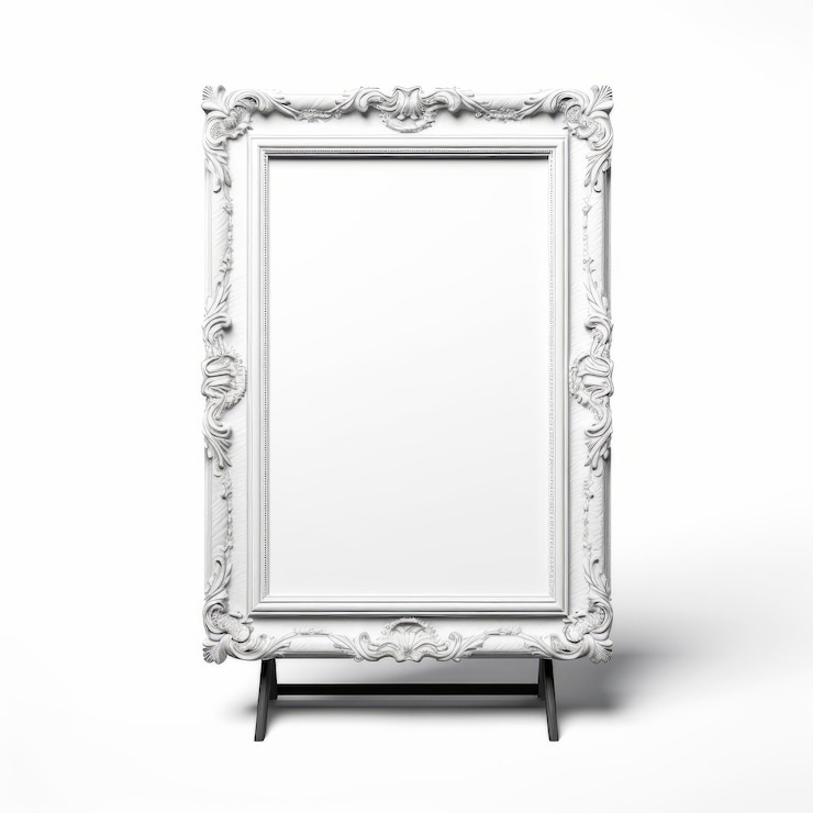 Photo grand cadre blanc sur un support en fer photo de stock de style fiction pseudo-historique