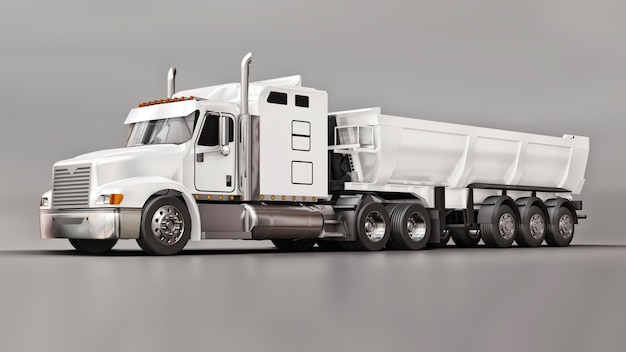 Grand camion américain blanc sur fond gris illustration 3d