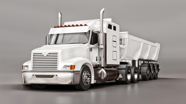 Grand camion américain blanc sur fond gris illustration 3d