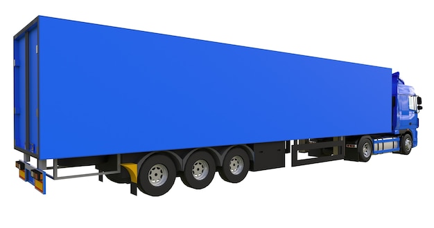 Grand camion bleu avec une semi-remorque. Modèle pour placer des graphiques. Rendu 3D.