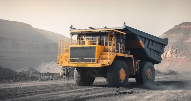 Grand camion minier jaune de l'industrie minière à ciel ouvert pour le charbon anthracite Generative AI