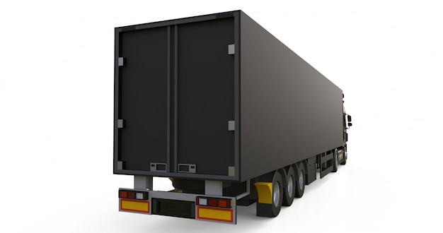 Grand camion noir avec une semi-remorque. Modèle pour placer des graphiques. Rendu 3d.