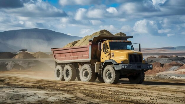 Un grand camion transportant du sable sur un site d'extraction de platine en Afrique