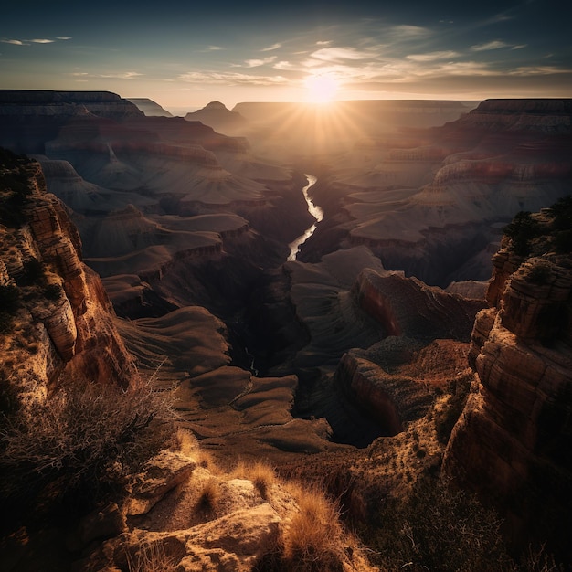 Un grand canyon traversé par une rivière