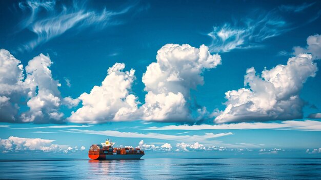 Photo un grand cargo chargé de conteneurs navigue dans le vaste océan.