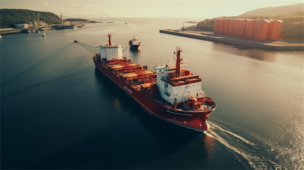 Un grand cargo est amarré dans un port.