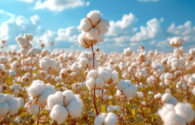 Un grand champ de coton prêt à la récolte, gros plan extrême, IA générative