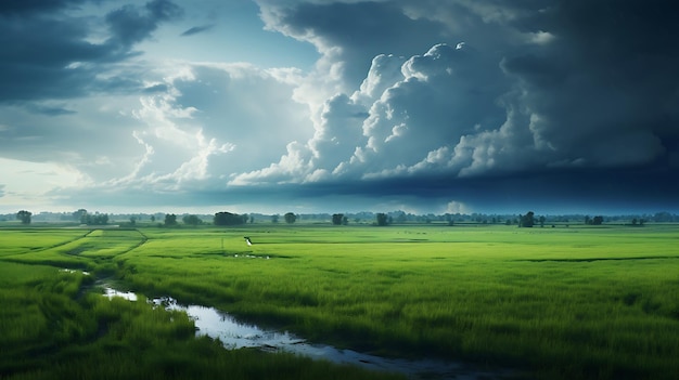 un grand champ d'herbe verte avec une IA générative colorée