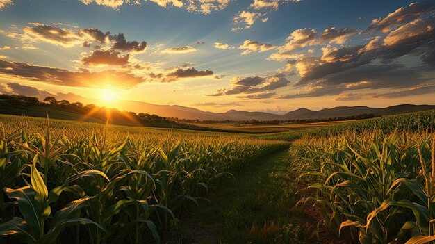 Grand champ de maïs paysage agricole champ vert du ciel champs agricoles champs de maïs IA générative