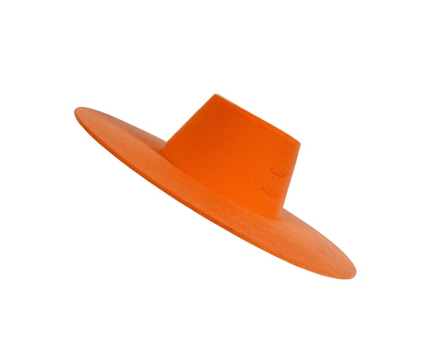 Grand chapeau dames orange isolé sur blanc