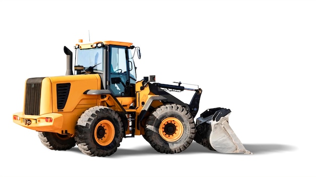 Grand chargeur frontal à roues ou bulldozer sur fond blanc isolé machines de construction Élément de conception Transport et mouvement de matériaux en vrac Excavation