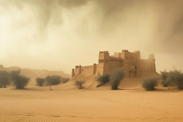 Grand château de sable dans les dunes du désert