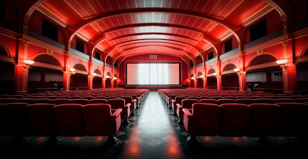 Photo grand cinéma regardant de nouveaux films salle rouge loisirs pour toute la famille image générée par l'ia