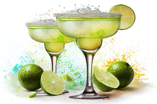 Photo grand cocktail double margarita avec garniture de sel et de citron vert isolé generative ai