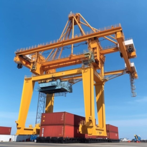 Un grand conteneur jaune est chargé sur une grande grue