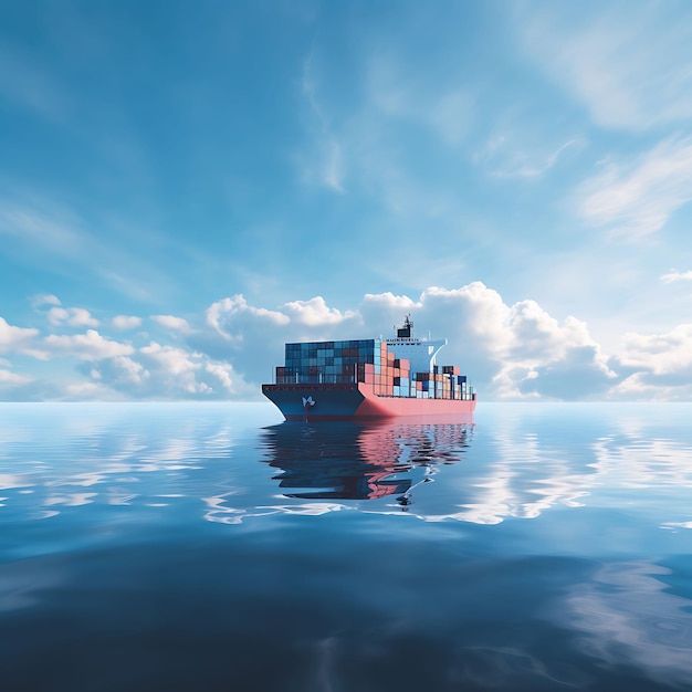 Un grand conteneur voyage sur l'océan bleu calme.