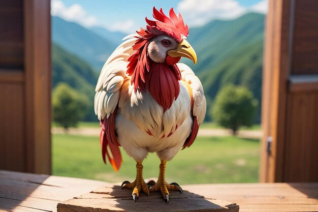 Grand coq qui chante magnifique plume crête de coq fond d'écran vie rurale volaille animal fond