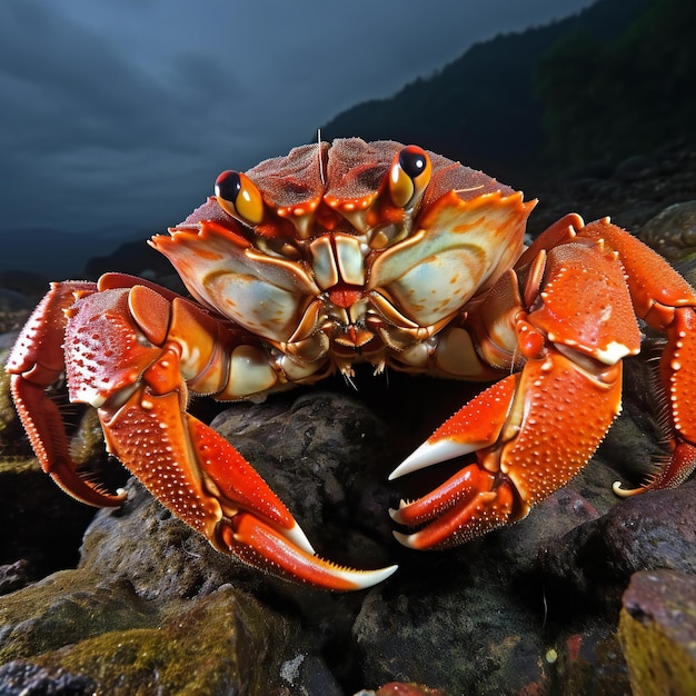 Photo grand crabe rouge sur le rocher dans l'océan closeup