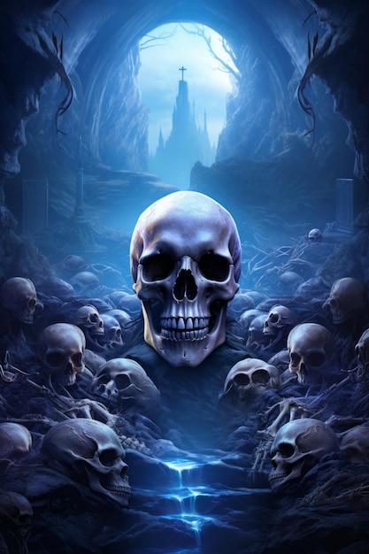 Un grand crâne dans un cimetière