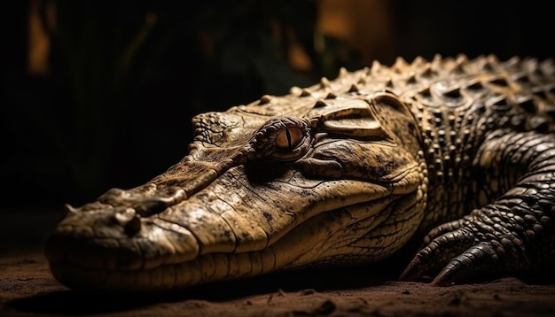 Grand crocodile se reposant dans un environnement de forêt tropicale humide généré par l'IA