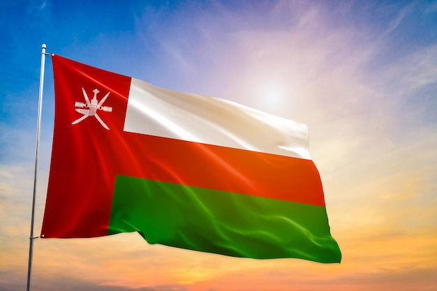 Grand drapeau d'Oman flottant au vent