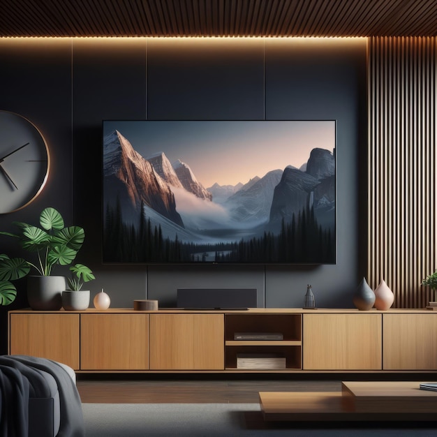 Photo un grand écran de télévision mural dans un salon moderne un téléviseur dans un intérieur de luxe