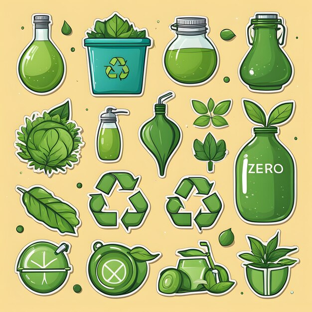 Grand ensemble d'éléments de déchets zéro conception écologique avec des produits recyclables et réutilisables
