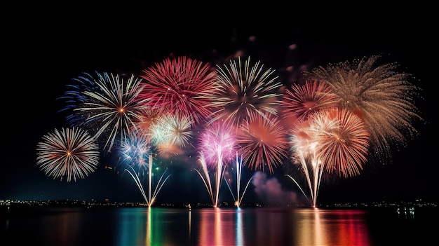 Grand feu d'artifice coloré lumineux la nuit Généré ai