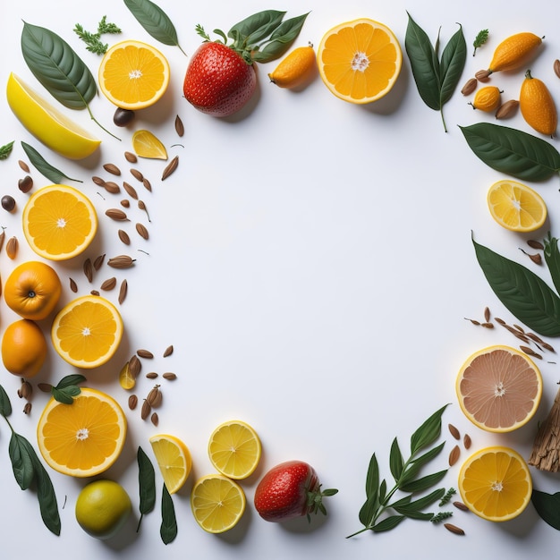 Un grand fond blanc avec une variété de fruits