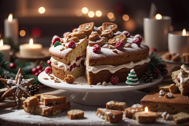 Photo grand gâteau de fête pour noël rempli de crème et décoré d'un glaçage coloré