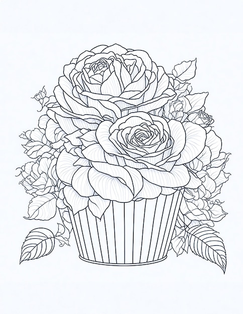 grand gâteau avec des roses des fleurs graphiques à colorier pour enfants et adultes