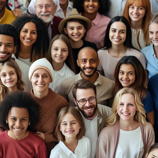 Un grand groupe de gens multiethniques et multigénérations heureux