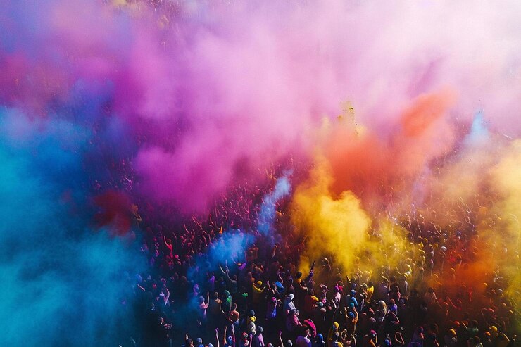 Photo un grand groupe de personnes debout devant une foule de fumée colorée