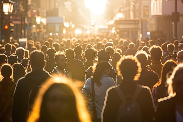 Un grand groupe de personnes marchant dans une rue.