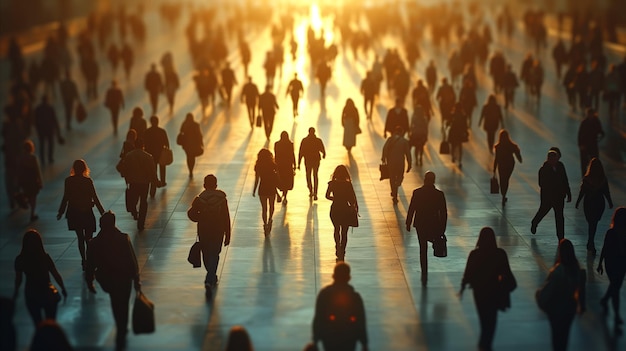 Un grand groupe de personnes marche dans une rue