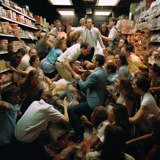 un grand groupe de personnes sont dans une épicerie