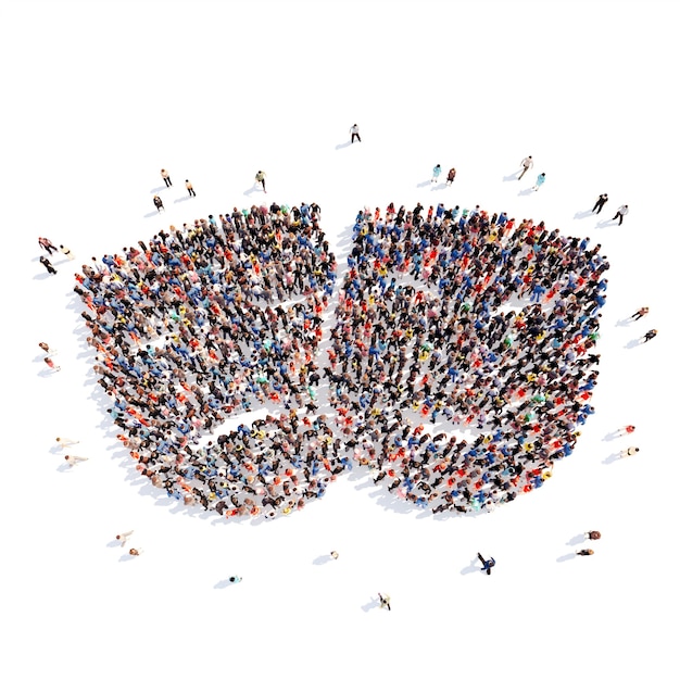 Grand groupe de personnes sous la forme de masques fond blanc isolé