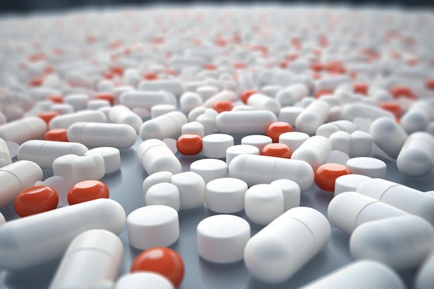 un grand groupe de pilules avec un couvercle rouge et un blanc qui dit " rouge ".