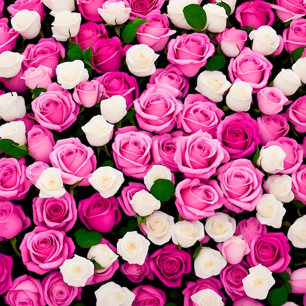 Un grand groupe de roses roses et blanches sont dans un grand groupe.
